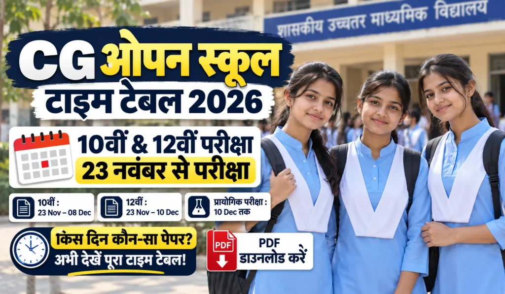 Chhattisgarh Open School Time Table 2026