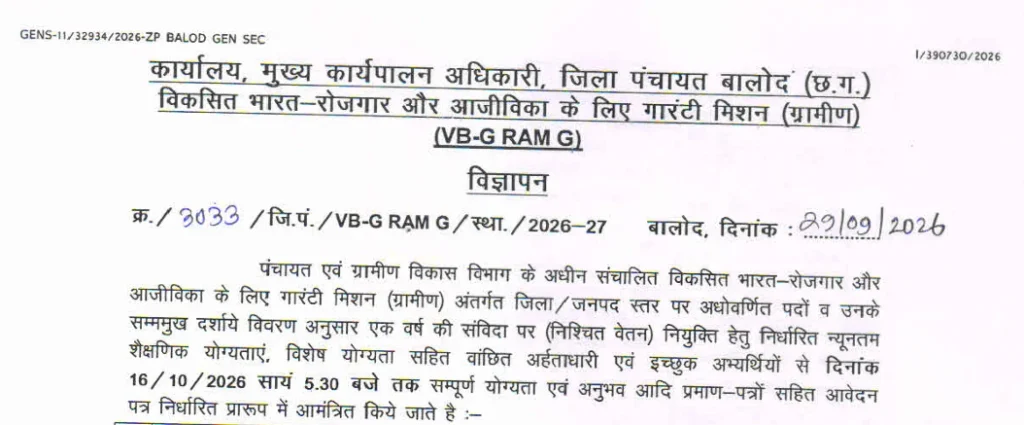 Zila Panchayat Balod Recruitment 2026