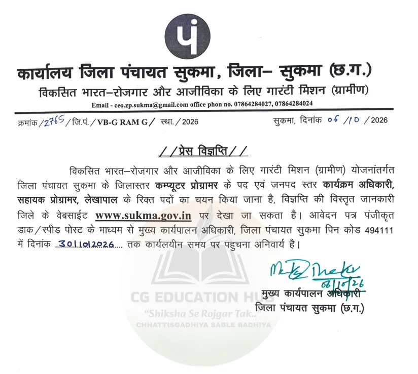 Zila Panchayat Sukma Recruitment 2026
